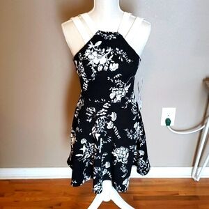 B Darlin Contrast Black and White floral Strapy Sleveless Mini dress